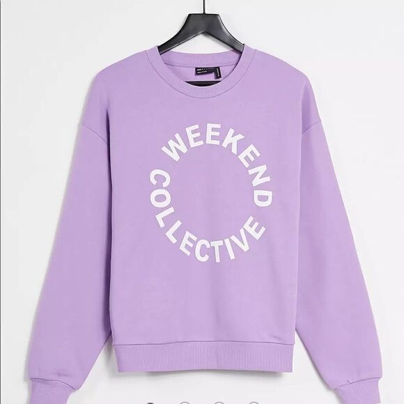 ASOS Weekend Collective co-ord oversized sweatshirt with logo in lilac - Picture 1 of 7